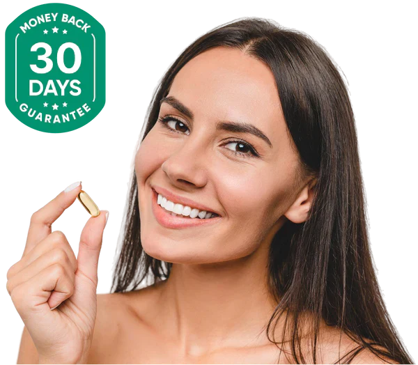 Smiling woman holding softgel
