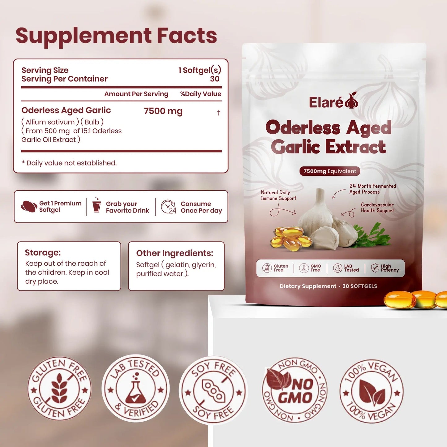 Aged Garlic Extract - 7500mg Odorless Softgels